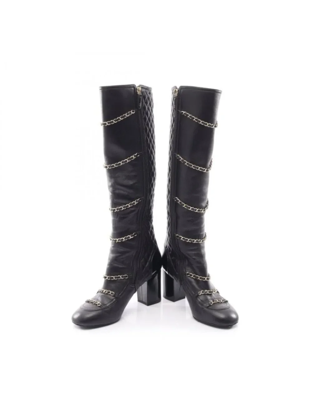 Chanel Boots Quilted Chain Long Leather Patent Shoes